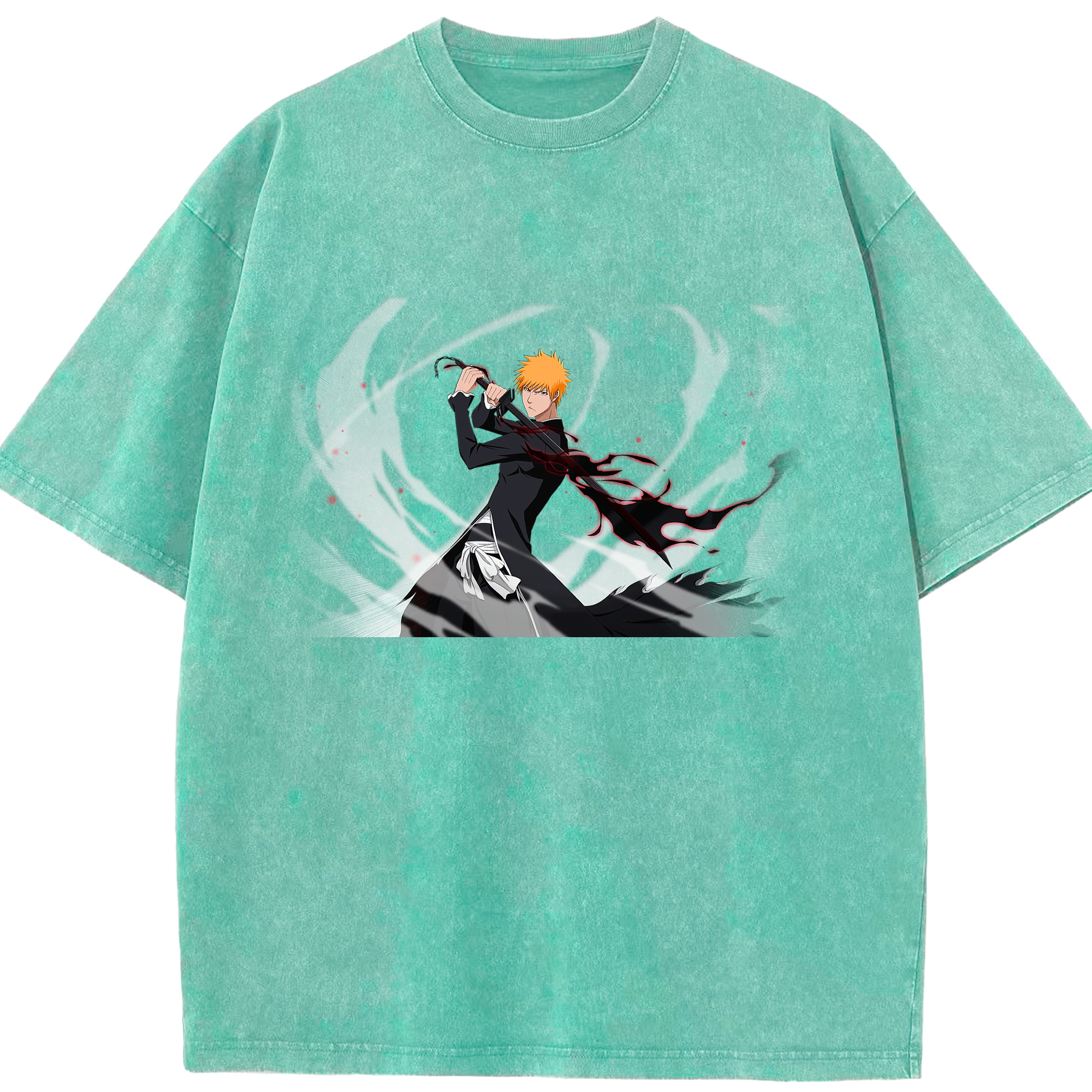 （画像用） ブリーチ 黒崎一護（くろさき いちご）BLEACH Kurosaki Ichigo 綿100% ヴィンテージ風 半袖Tシャツ（フロントプリント）